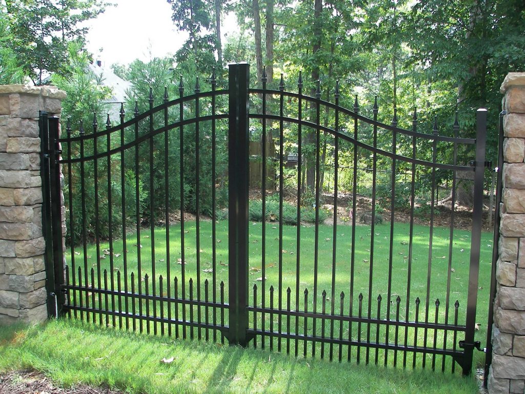 Fence Company Roswell GA Estate Gate aluminum w doggie panel and quad finials