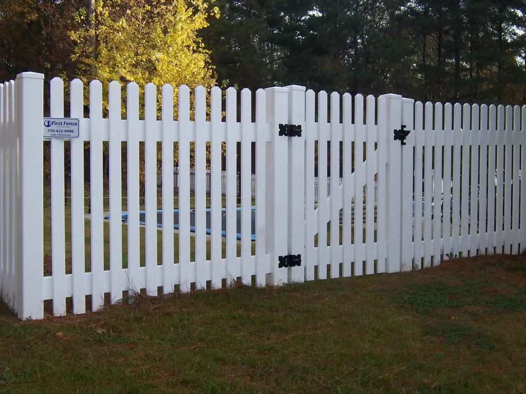 White picket fence backyard pool