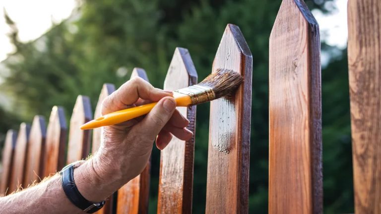 staining to a wooden fence